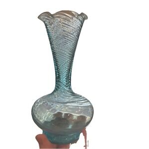 Mid 20th Century Hand Blown 6" Hermanos Avalos Blue "Swirl" Bud Vase